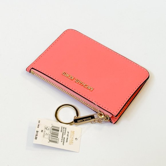 Michael Kors Jet Set Travel Small Coin Pouch ID Key Holder Wallet Grapefruit - Picture 3 of 11